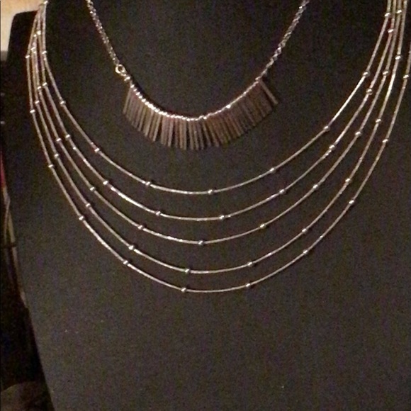 Bundle, 2 silver tone necklaces by New York. 1 spike sunburst and 1 multi strand - Picture 8 of 8
